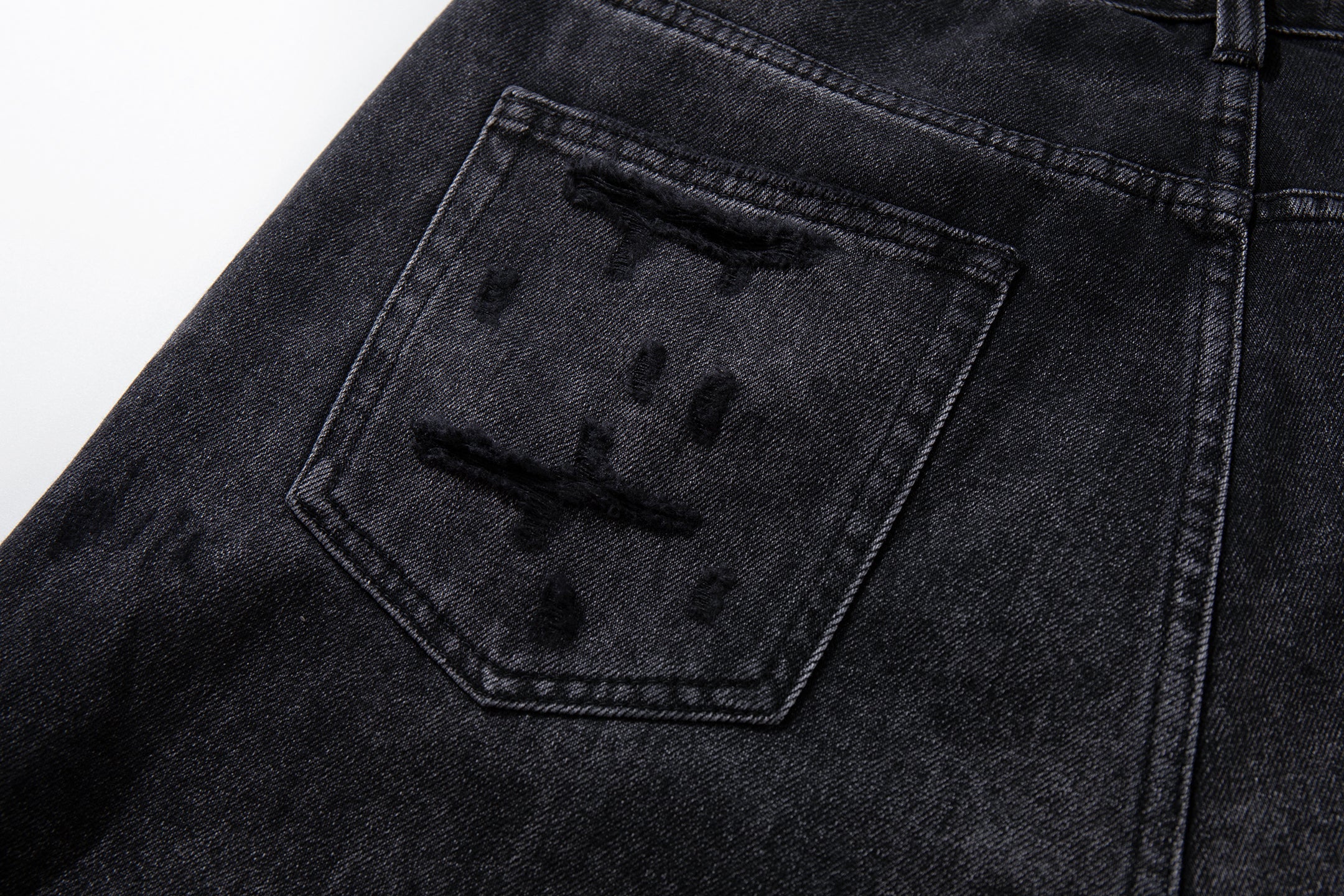 Omirad Coated-Distress Wide-Leg Jeans | Deep Charcoal Denim