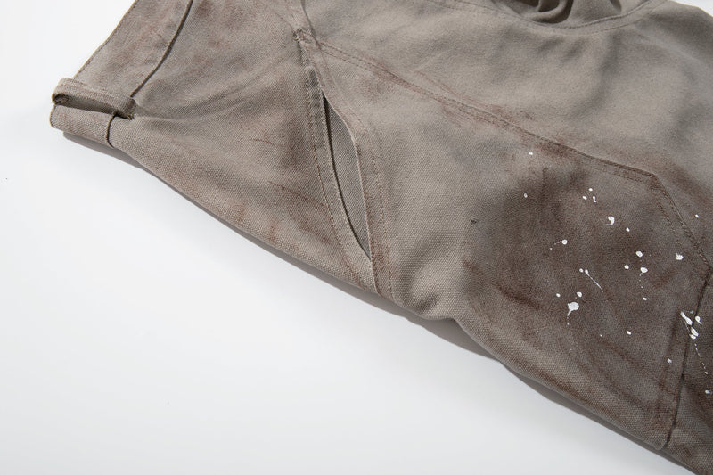 Omirad Distressed Panel Wide-Leg Pants | Paint Splatter