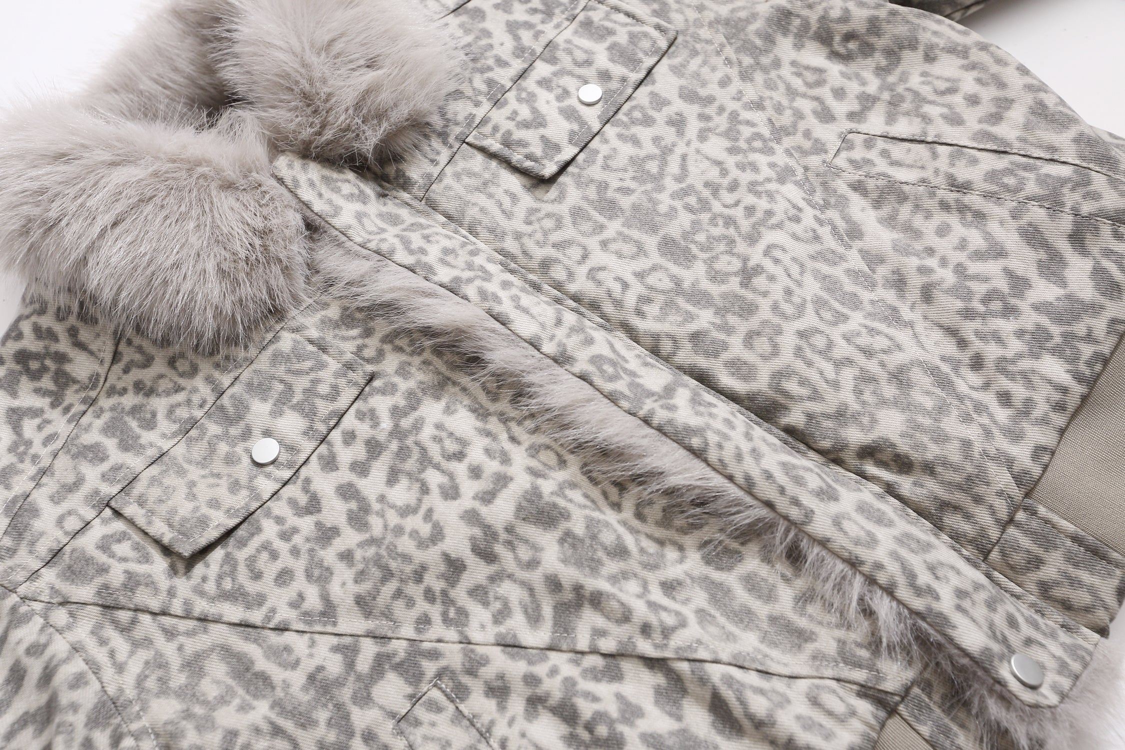 Leopard Print Faux Fur Collar Bomber Jacket | SEAKOFF