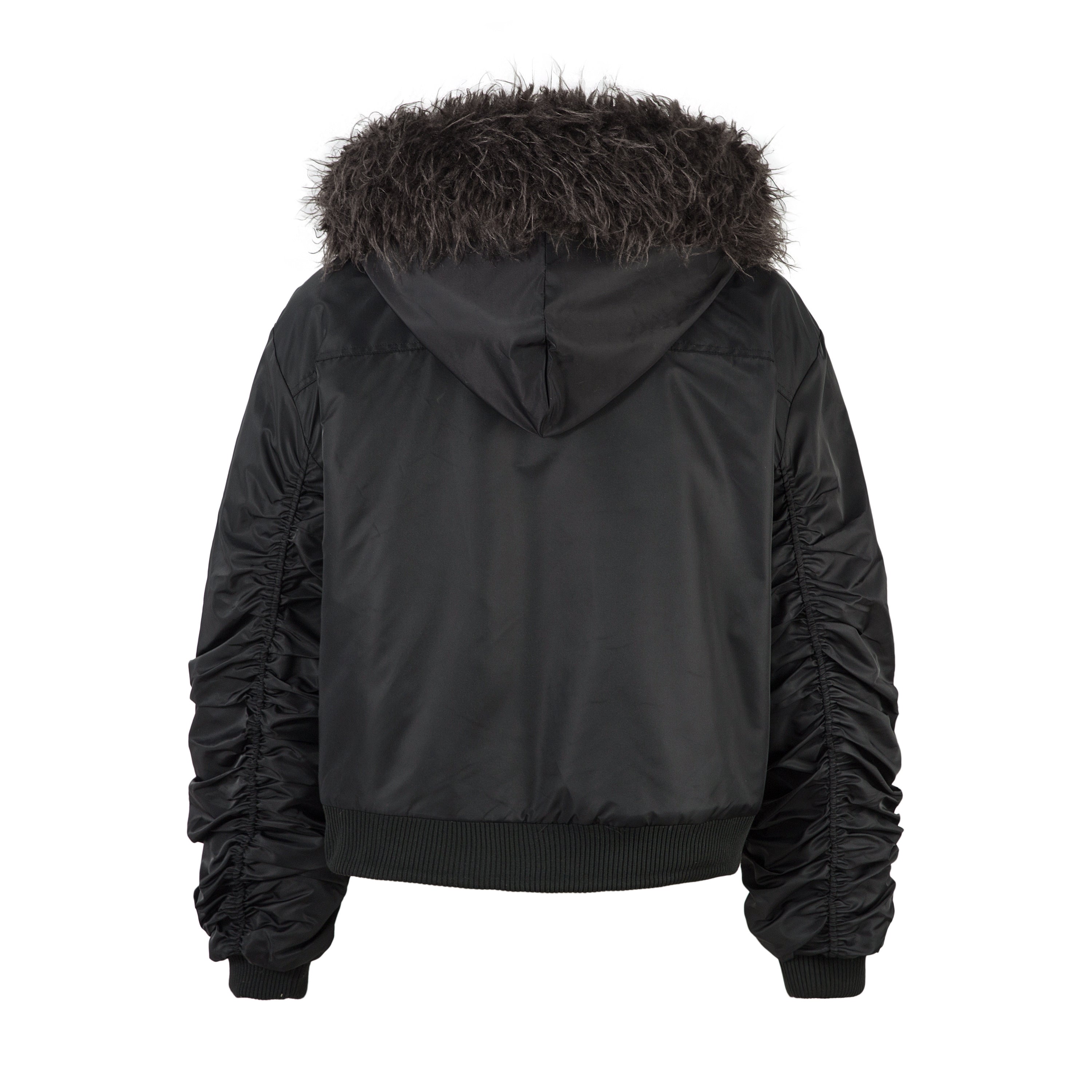 Omirad Toggle-Lock Faux Fur Hood Bomber Jacket | Black
