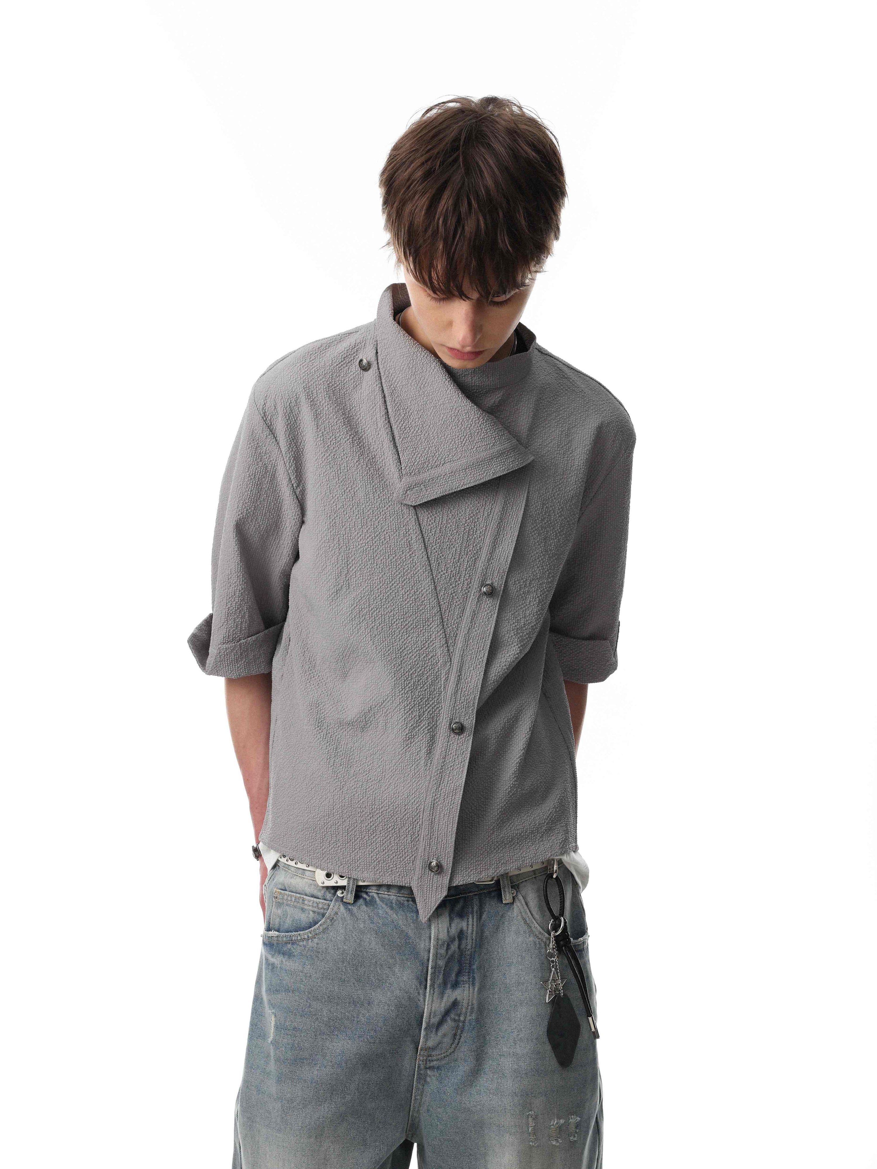 Omirad Asymmetrical Stand-Collar Cotton Shirt | Minimal Streetwear