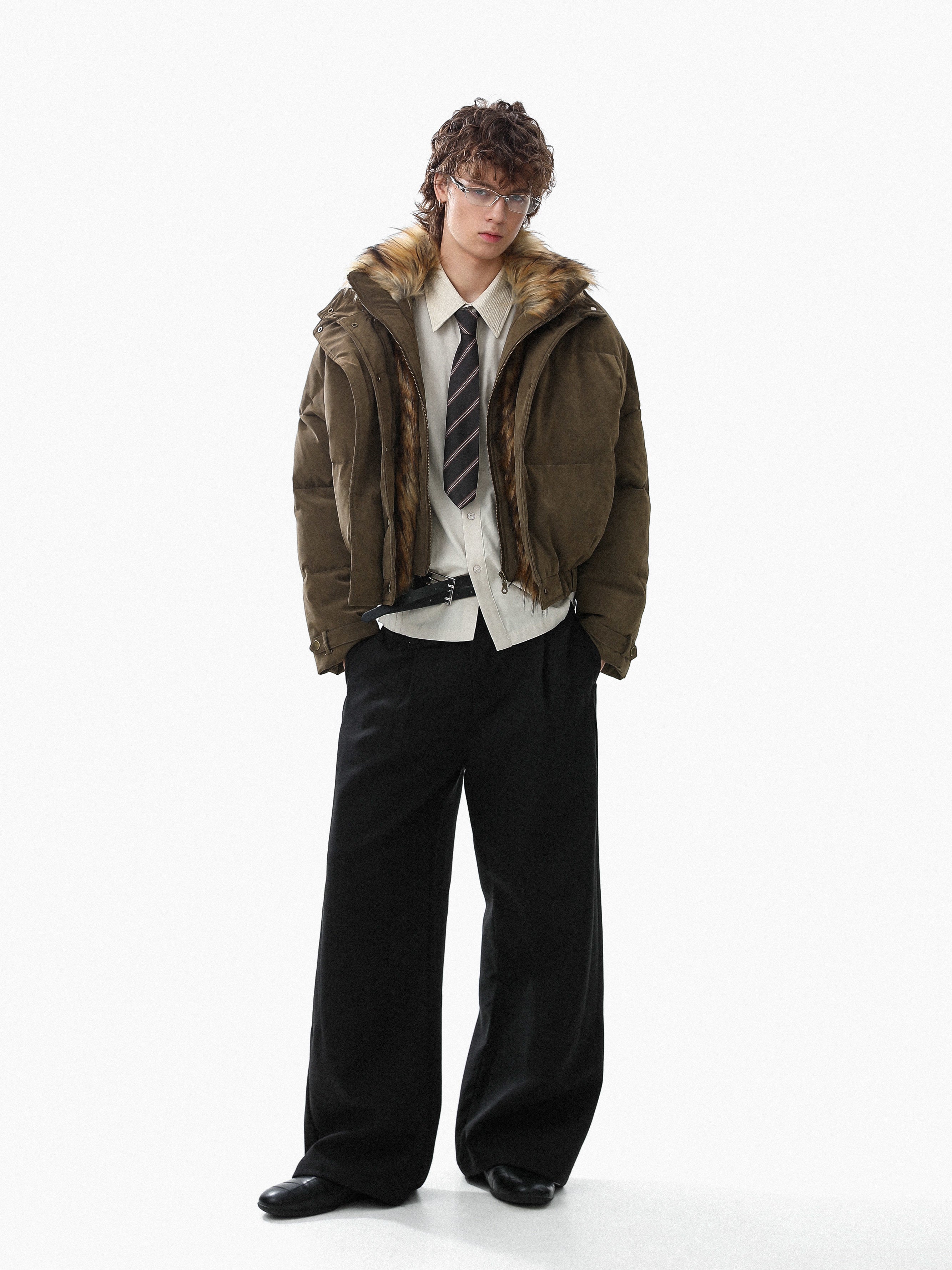 Detachable Faux Fur Collar PU Puffer Jacket | Cropped