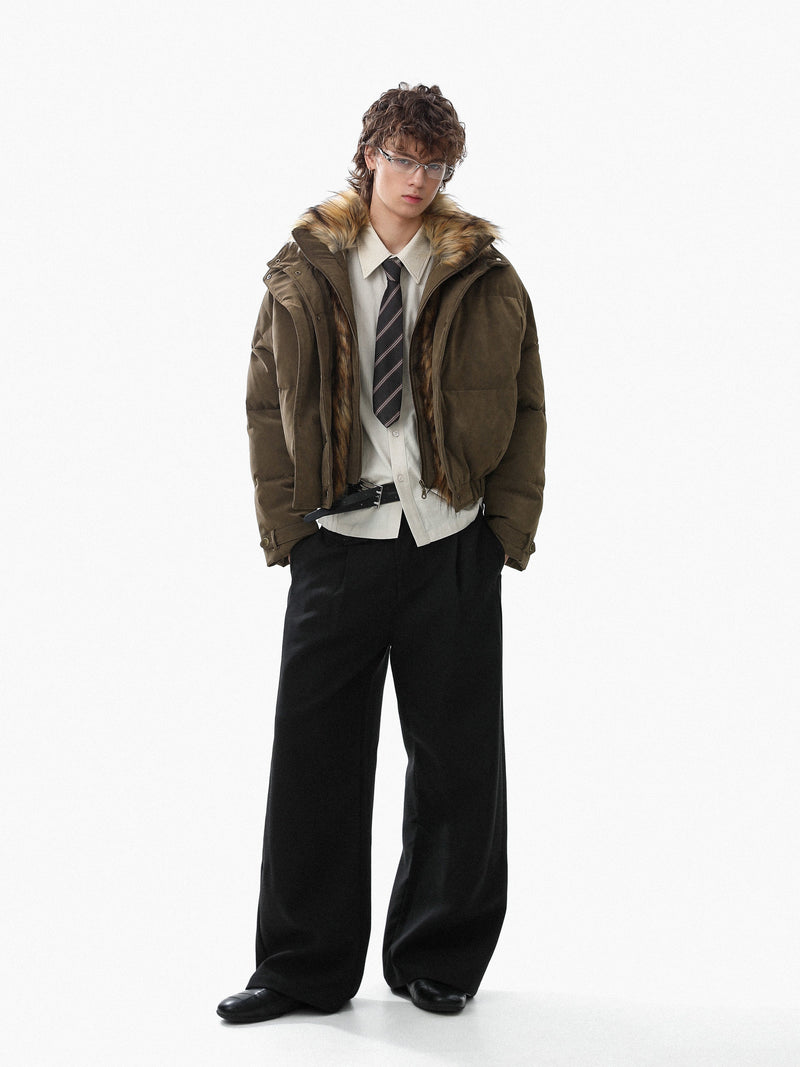 Detachable Faux Fur Collar PU Puffer Jacket | Cropped