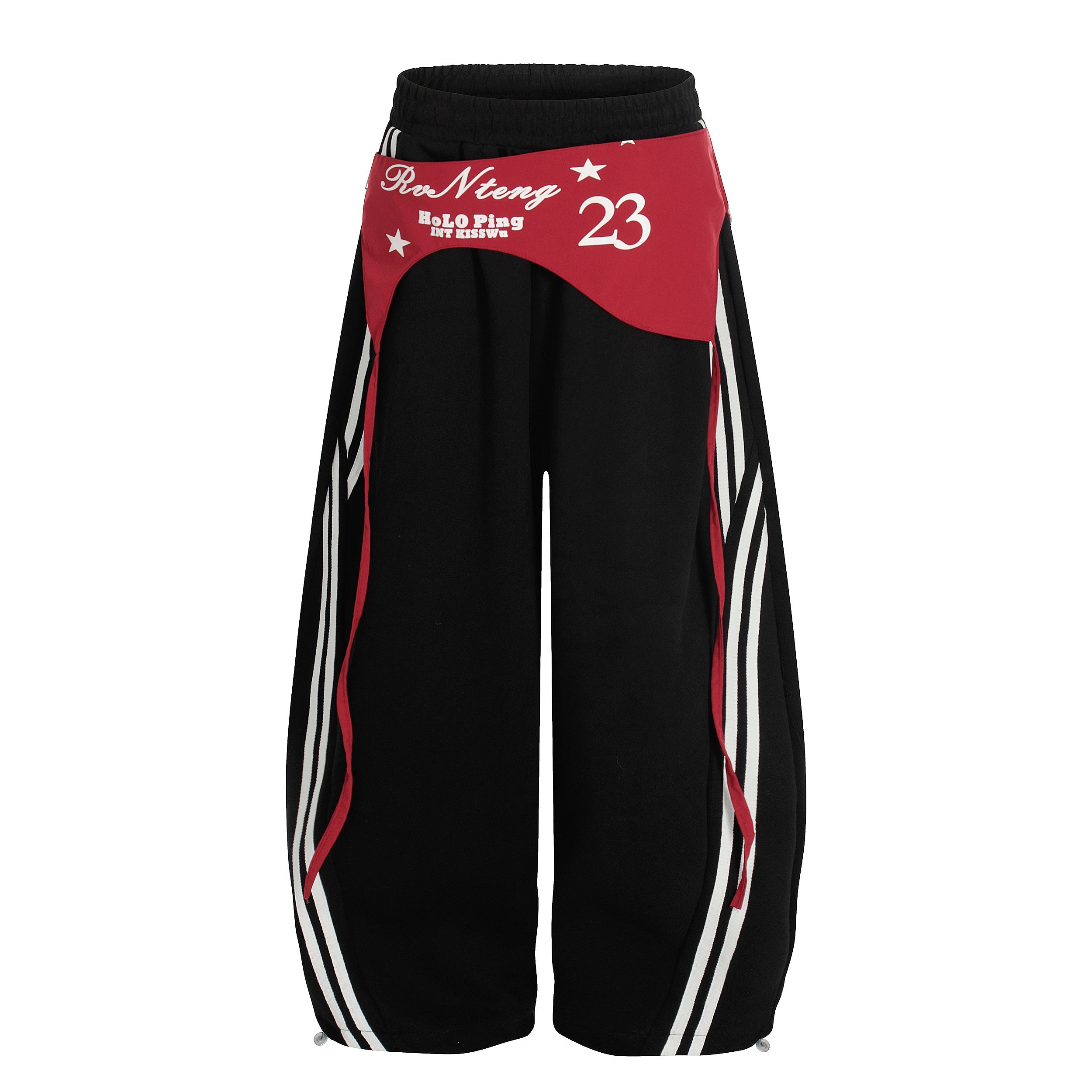 Double-Waist Retro Print Wide-Leg Track Pants | Streetwear