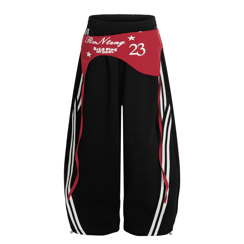Double-Waist Retro Print Wide-Leg Track Pants | Streetwear