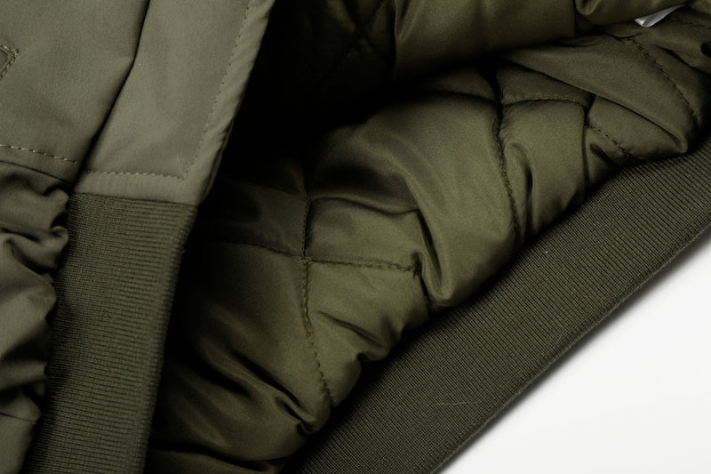 Detachable Faux Fur Scarf Bomber Jacket | Olive & Black