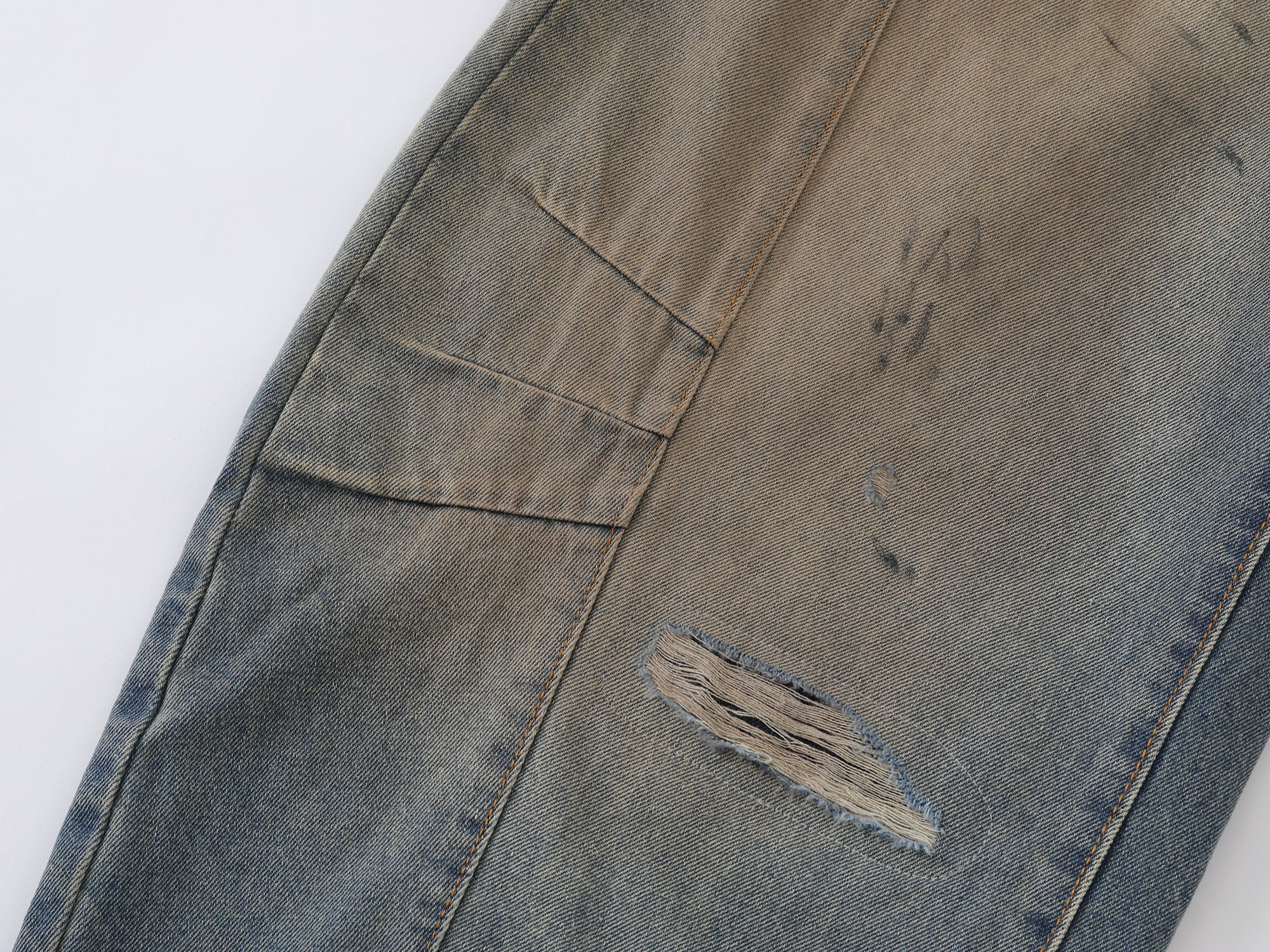 Omirad Distressed Curved Wide-Leg Jeans | Vintage Wash Denim