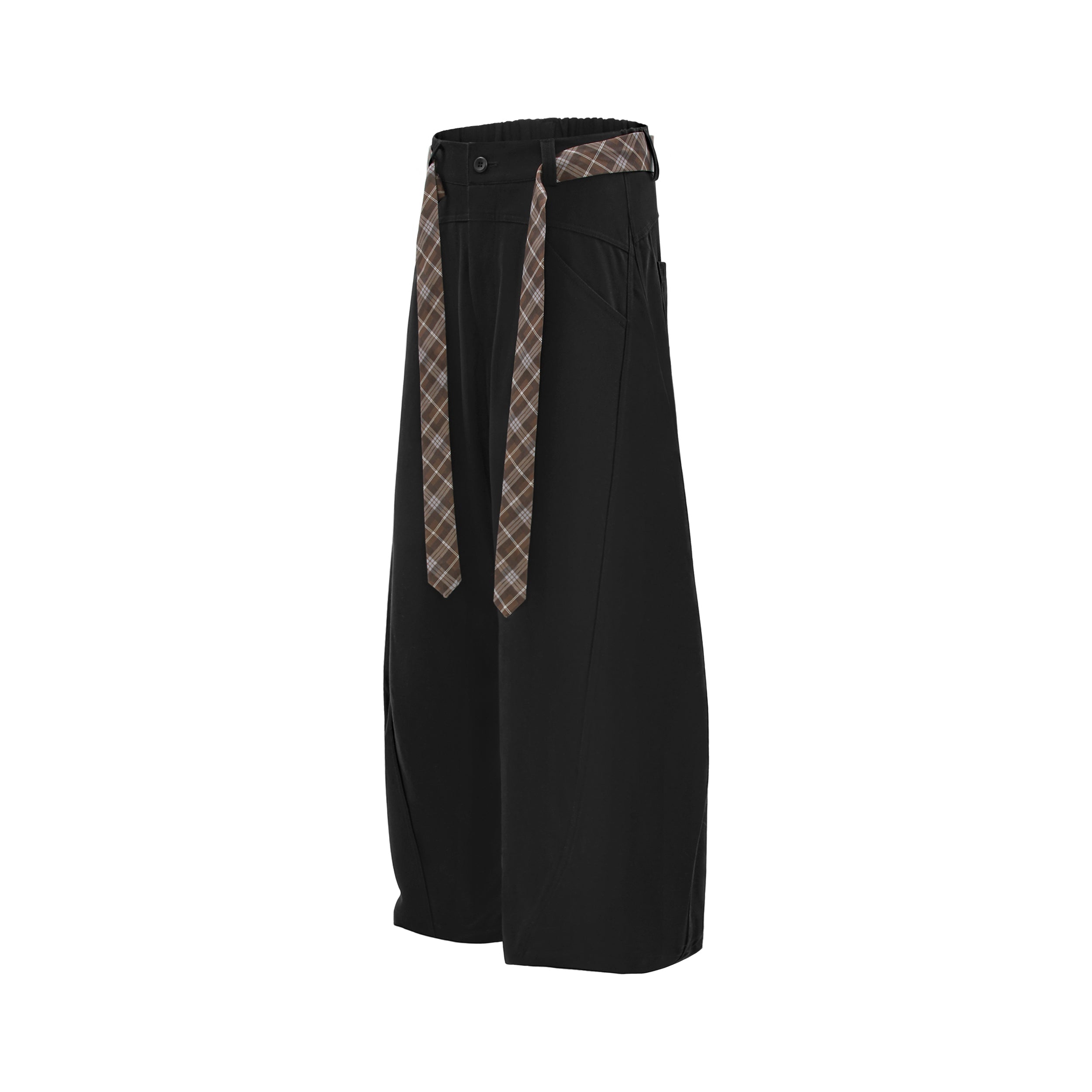 Omirad Plaid-Belt Curved Leg Wide Pants | Streetwear Trousers