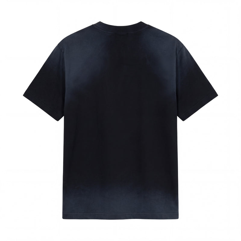 Black vintage wash T-shirt with relaxed fit and subtle distressed fade on a clean white background