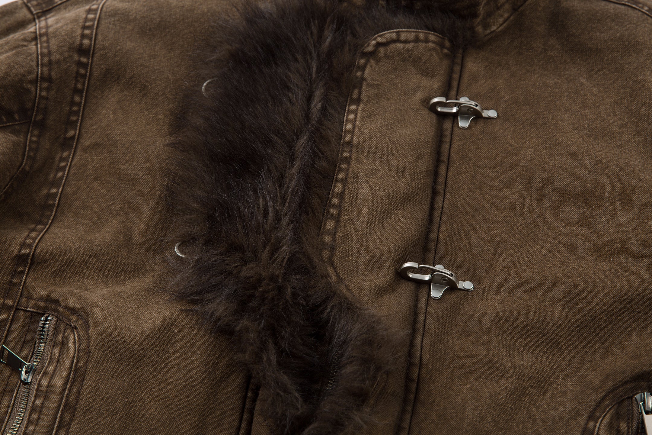 Fur-Lined Toggle Jacket | Vintage Washed Streetwear Coat