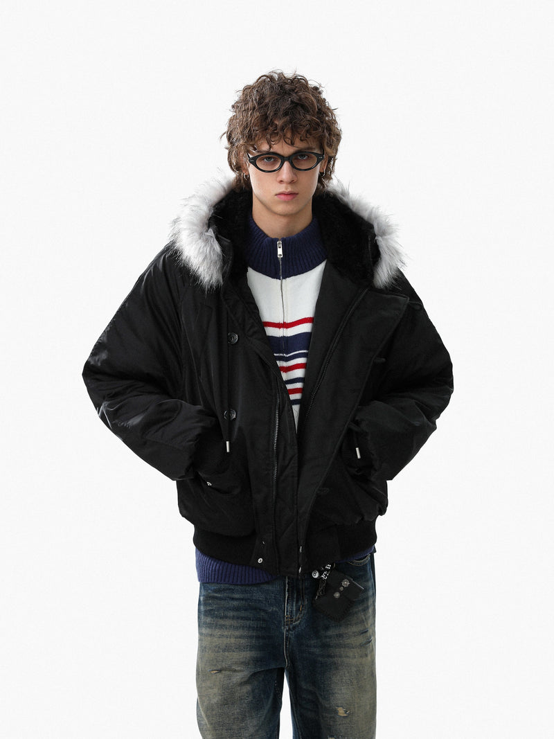 Faux Fur Trim Padded Bomber Jacket | Cropped Winter Coat