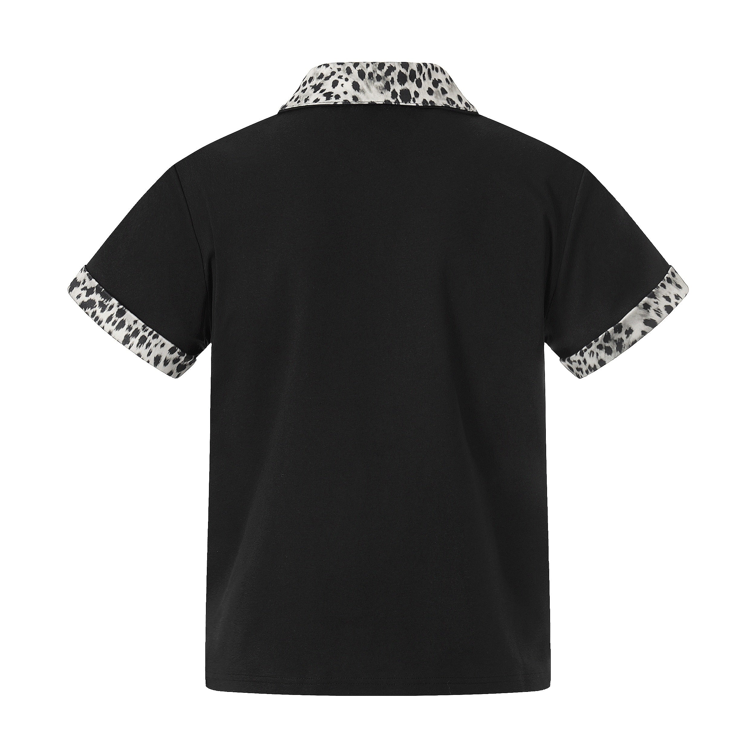 Leopard Trim Quarter-Zip Polo Shirt | Streetwear Cotton Tee