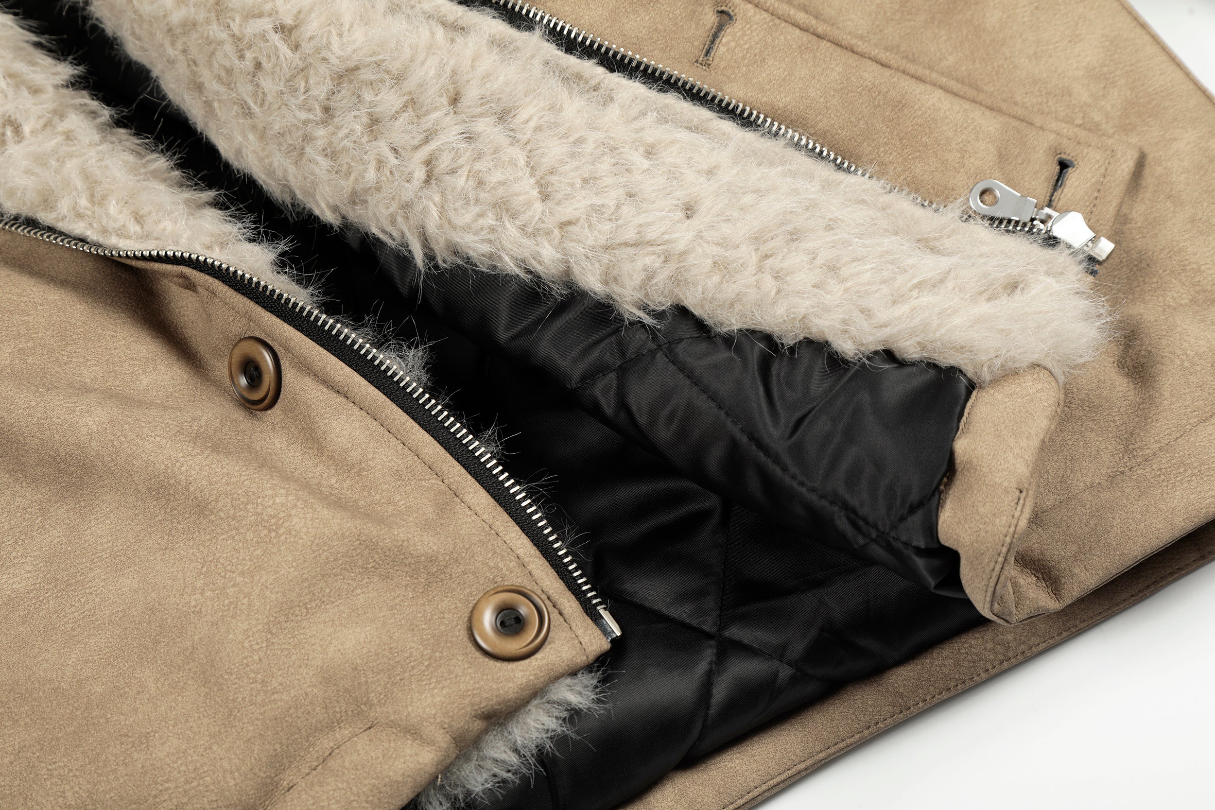 Faux Shearling Collar PU Jacket | Vintage Workwear Style