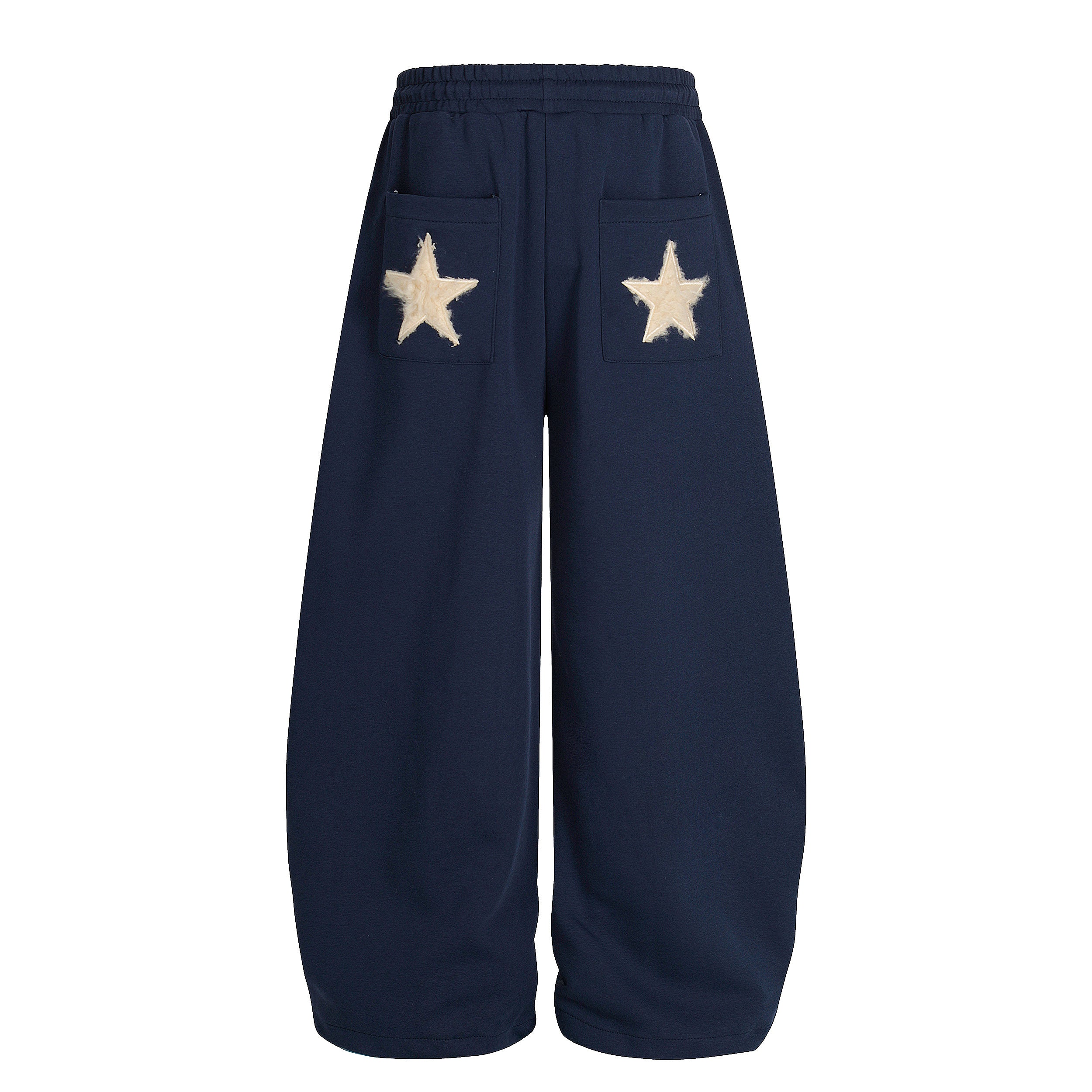 Fuzzy Star Appliqué Wide-Leg Sweatpants | Happy Ronteng