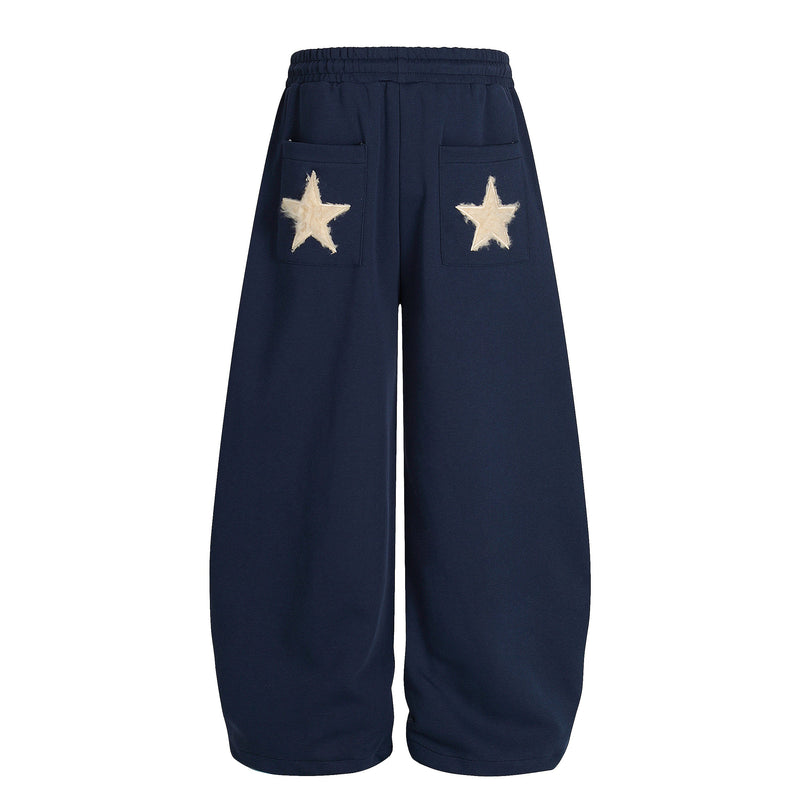 Fuzzy Star Appliqué Wide-Leg Sweatpants | Happy Ronteng