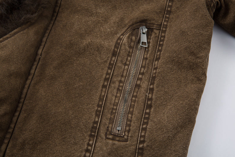 Fur-Lined Toggle Jacket | Vintage Washed Streetwear Coat