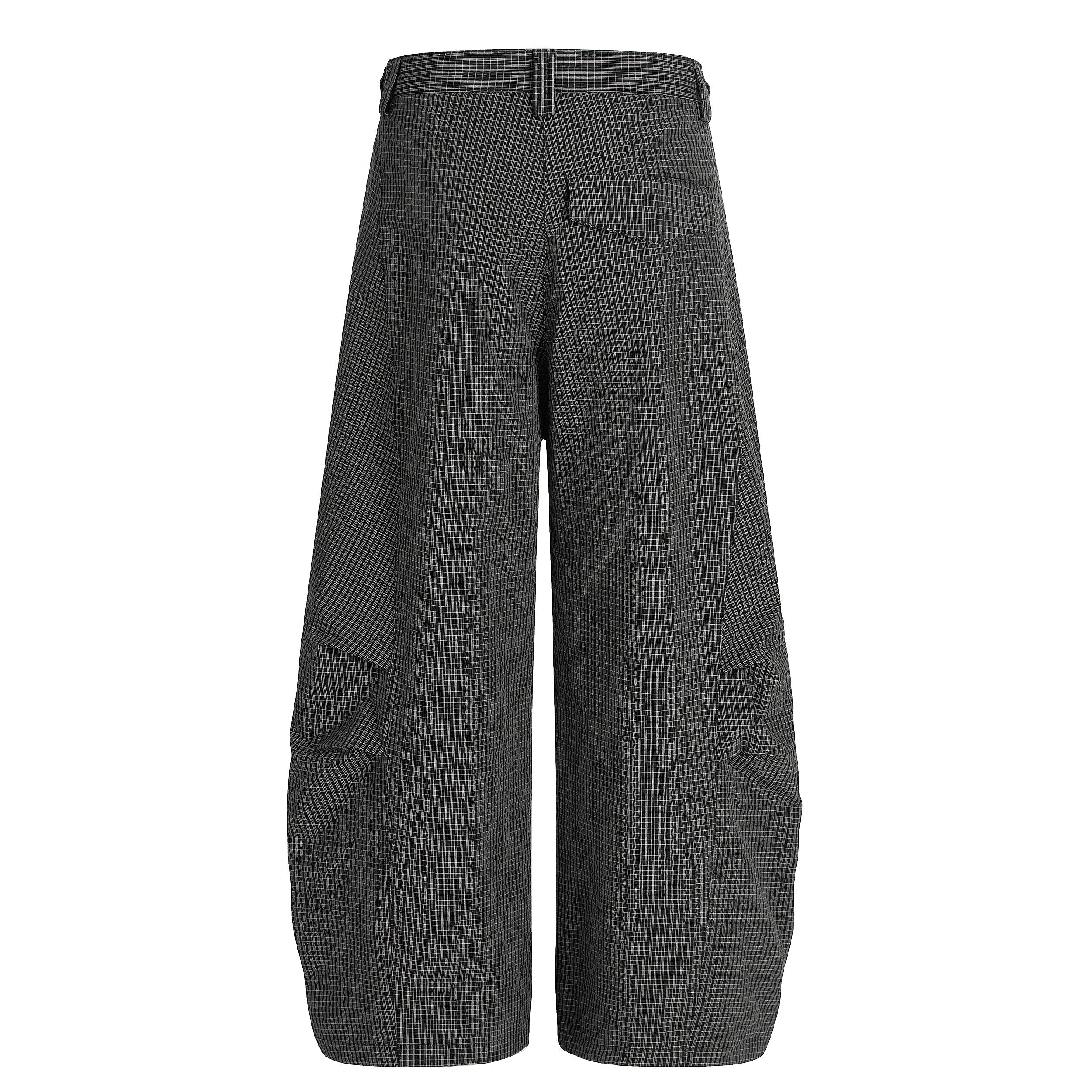 Omirad Micro-Check Curved-Leg Wide Trousers