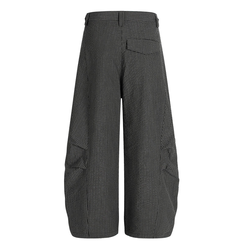 Omirad Micro-Check Curved-Leg Wide Trousers
