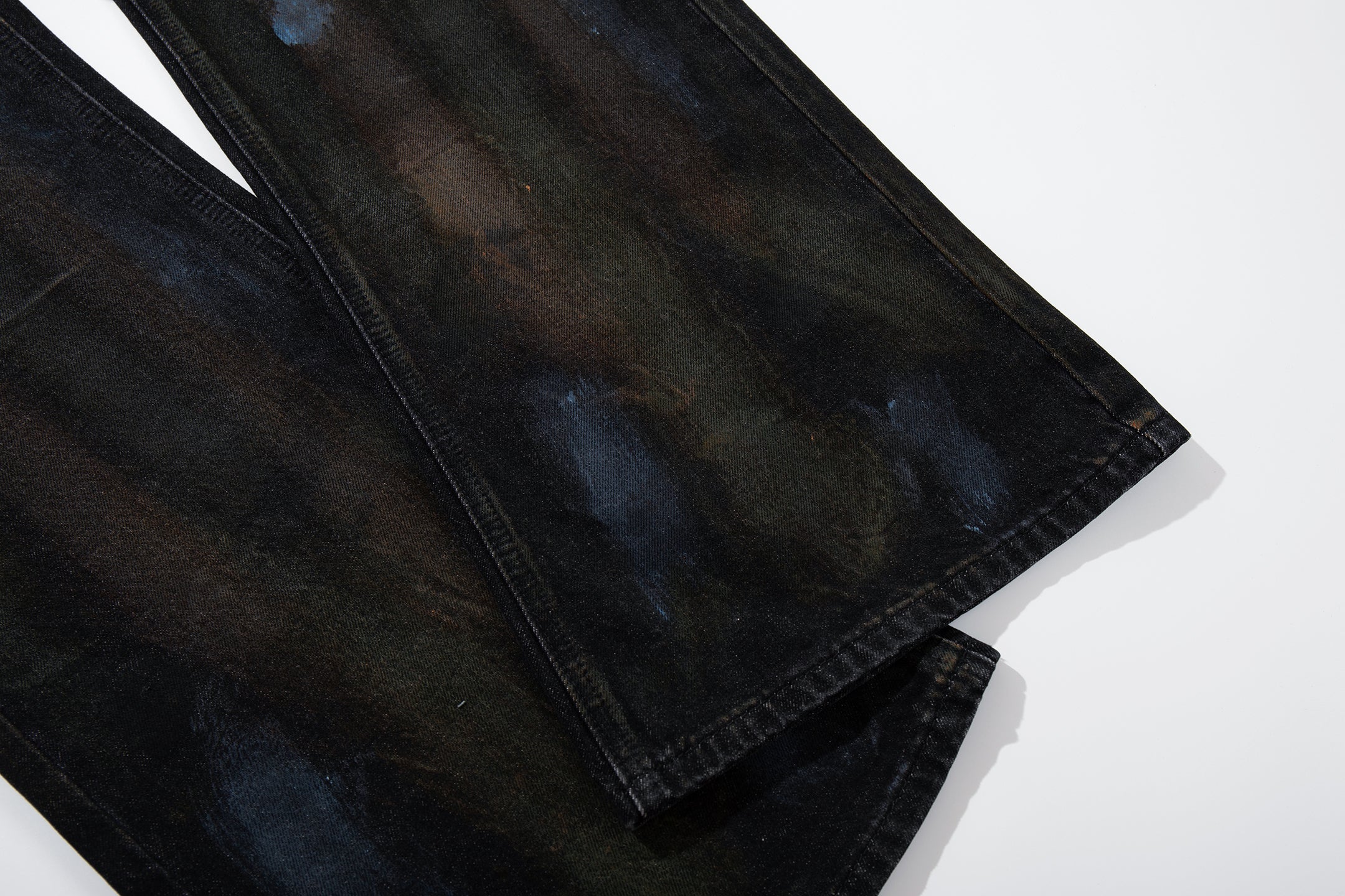 Hand-Painted Washed Wide-Leg Jeans | Dark Grunge Denim