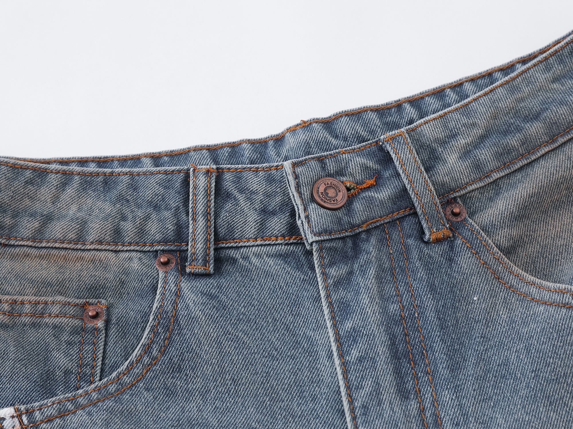 Omirad Vintage Washed Distressed Wide-Leg Jeans