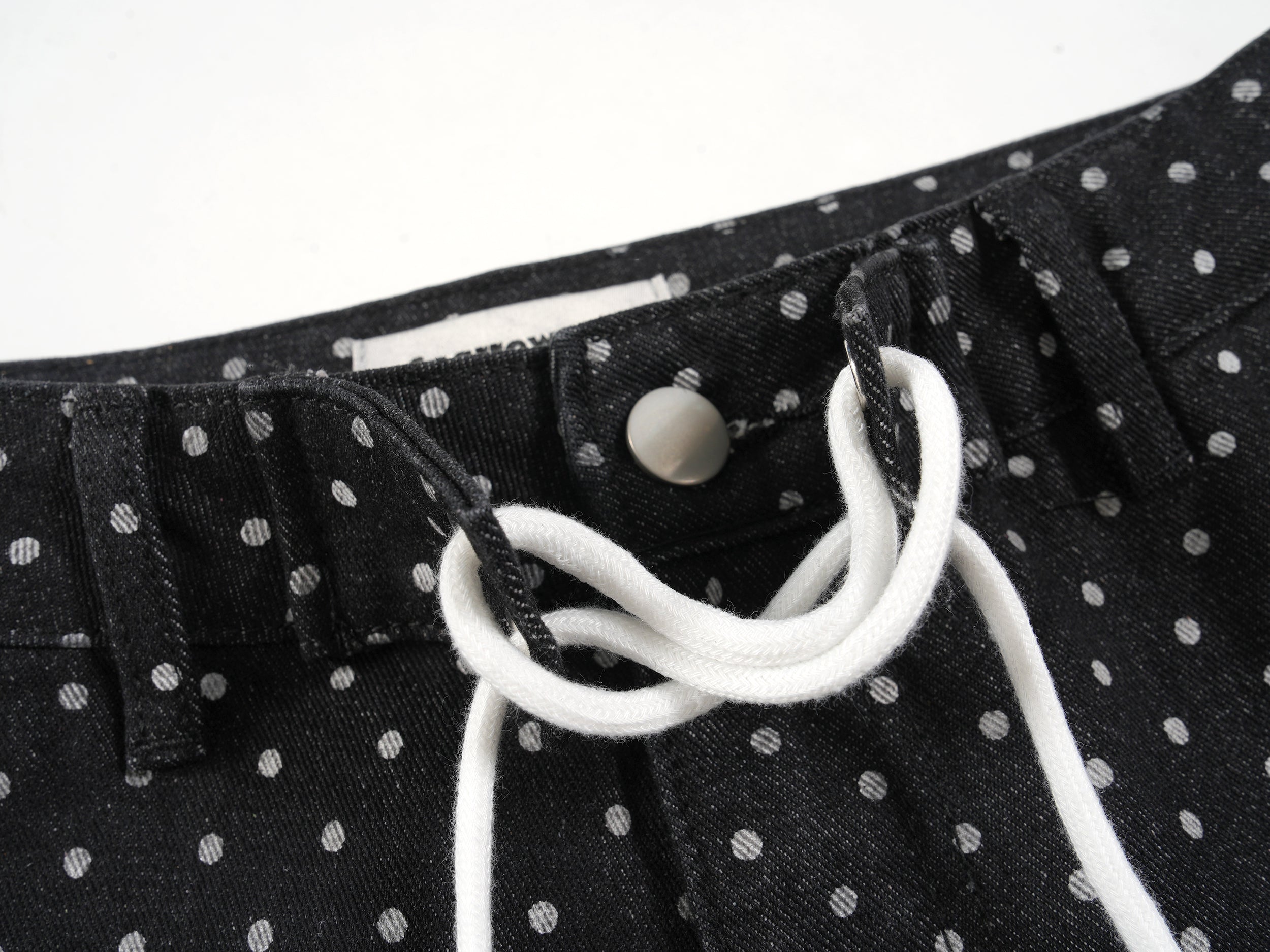 Omirad SP2 Polka-Dot Wide-Leg Denim Pants with Turn-Up Cuffs
