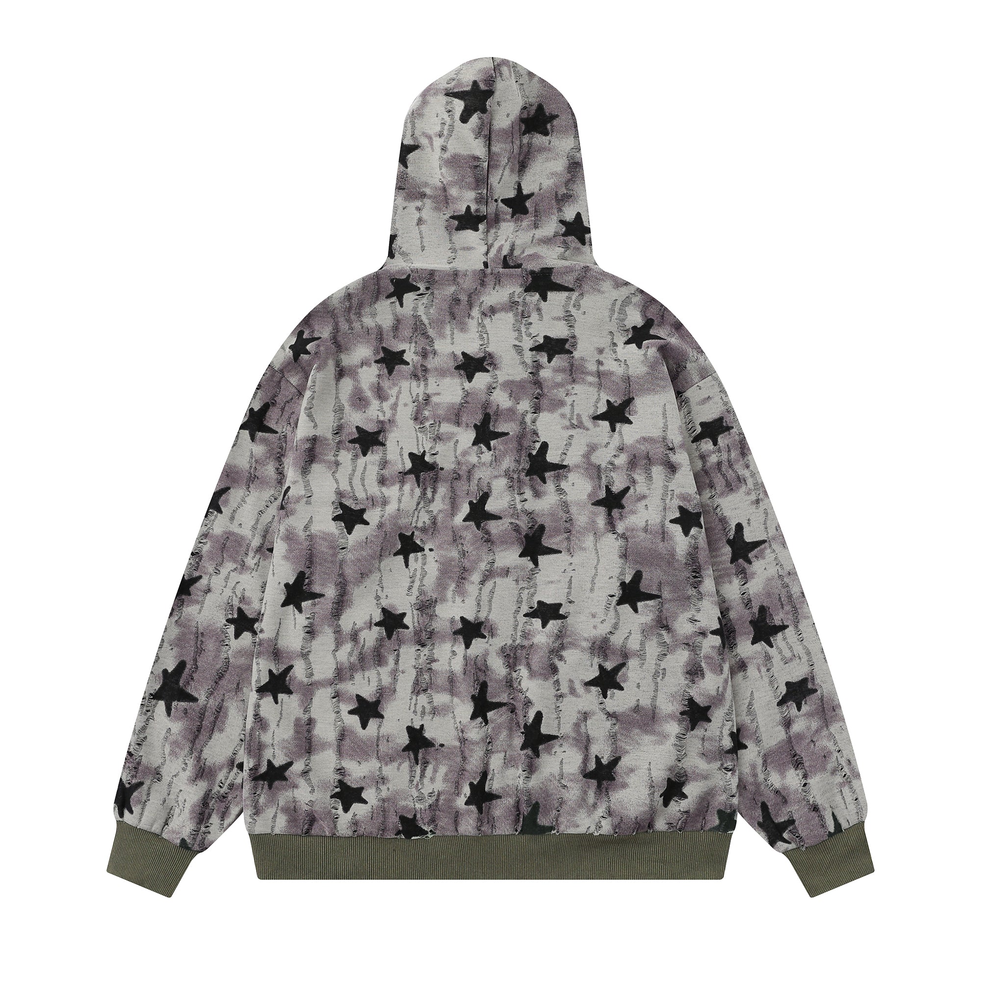 Omirad All-Over Star Print Washed Zip Hoodie | Streetwear