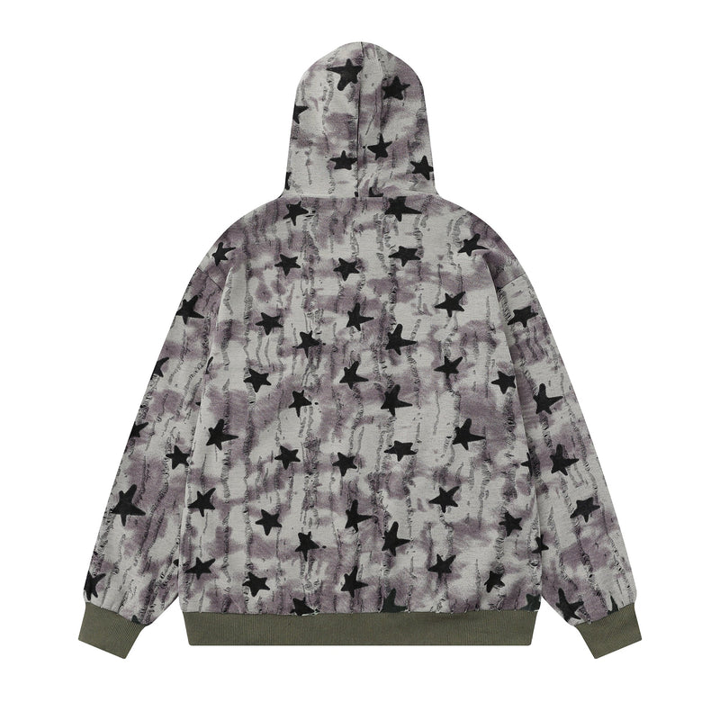 Omirad All-Over Star Print Washed Zip Hoodie | Streetwear