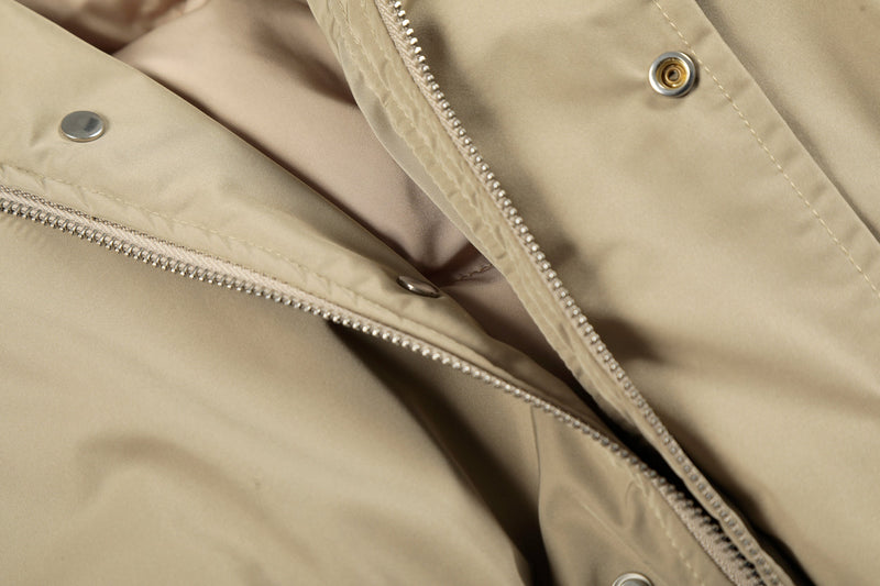 Faux Fur Hooded Nylon Bomber Jacket | Ruched Sleeve
