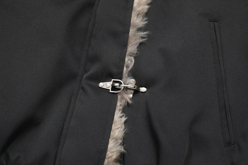 Faux-Fur Trim Padded Bomber Jacket | Metal Hook Closure
