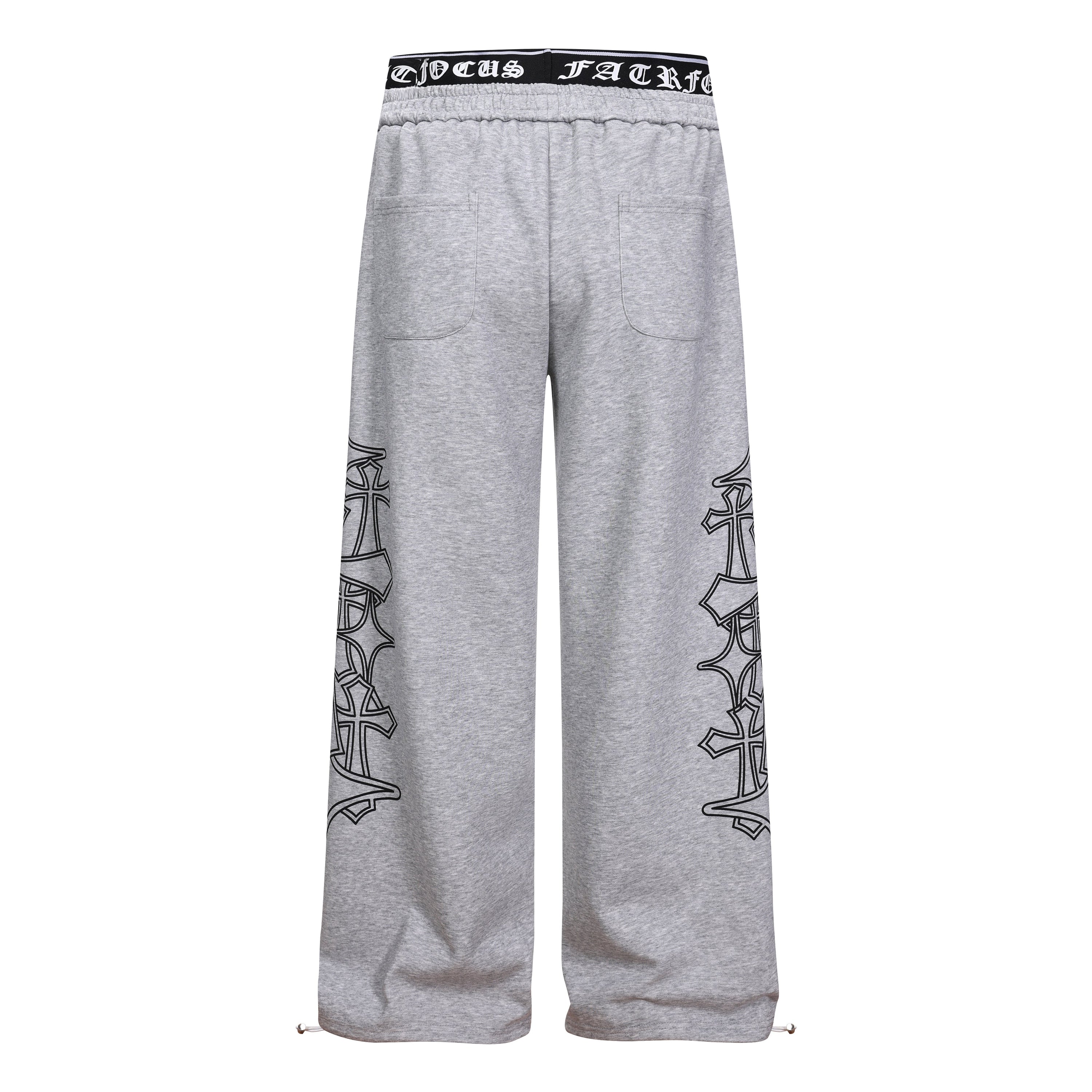 Gothic Outline Wide-Leg Sweatpants | Streetwear Joggers