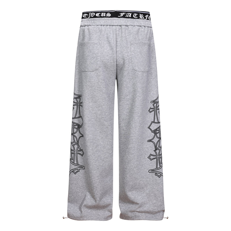 Gothic Outline Wide-Leg Sweatpants | Streetwear Joggers