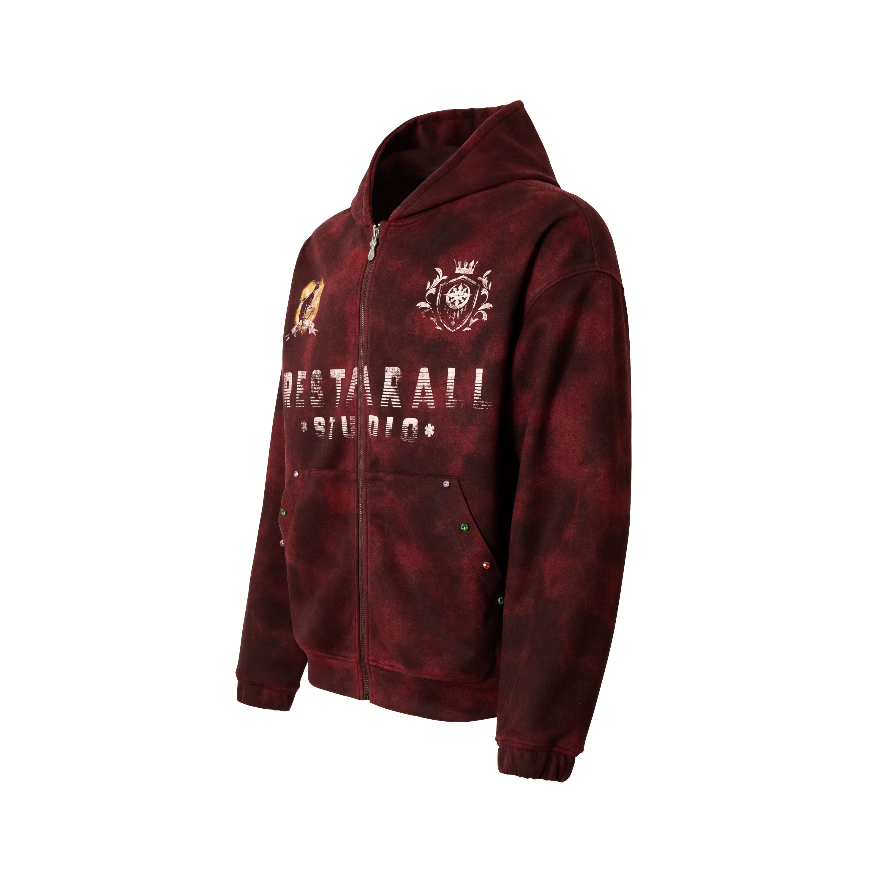 Restarall Studio Burnout Wash Zip-Up Hoodie | Grunge Streetwear