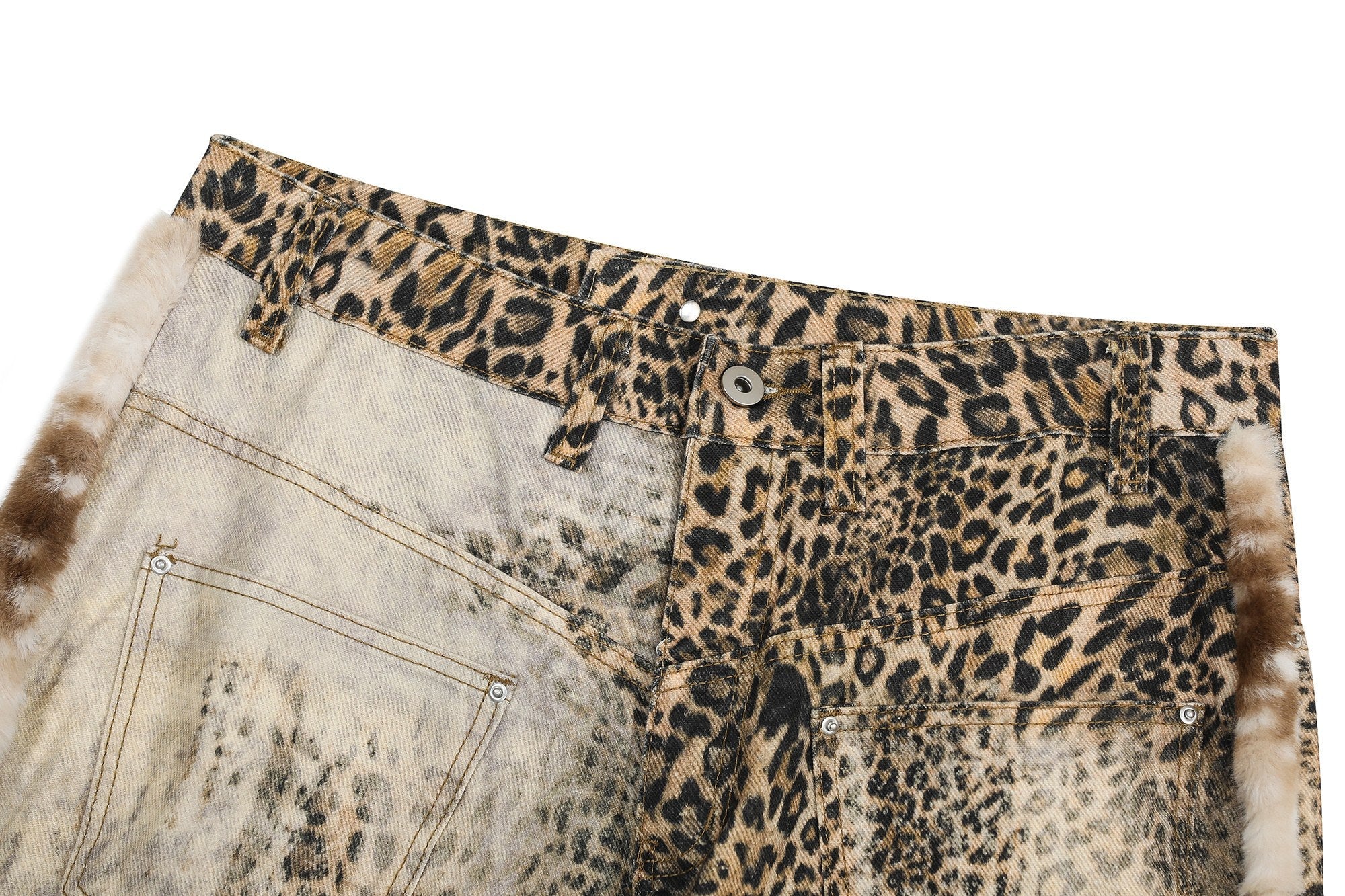 Leopard Print Fur-Trim Wide-Leg Jeans | Streetwear Statement