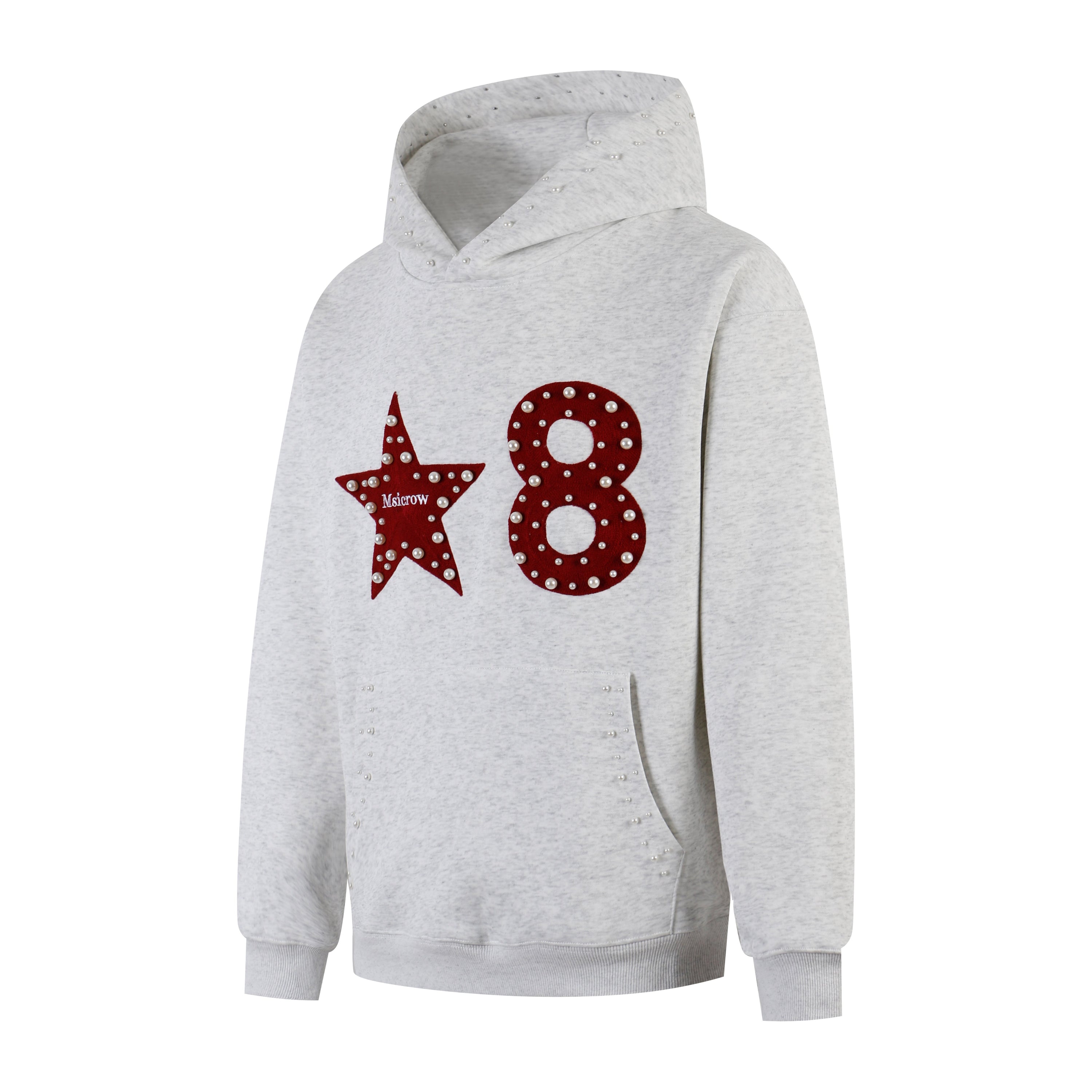 Star & Number Appliqué Pearl Stud Hoodie | Streetwear