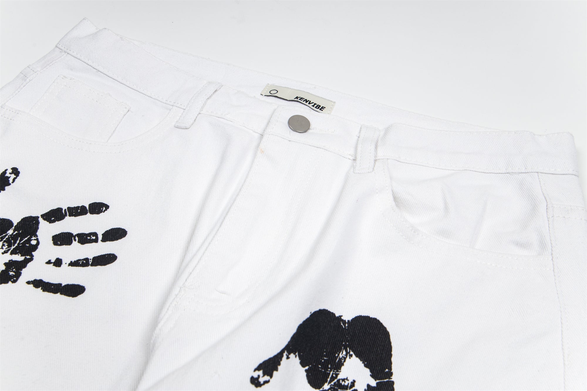 Omirad Handprint White Denim Pants | Wide-Leg Street Style
