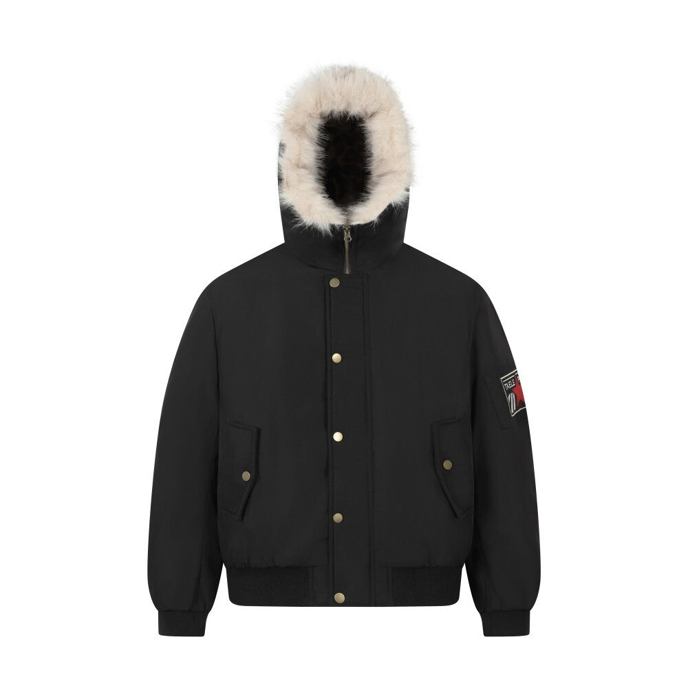 Leopard Fur-Lined Hooded Bomber Jacket | Streetwear