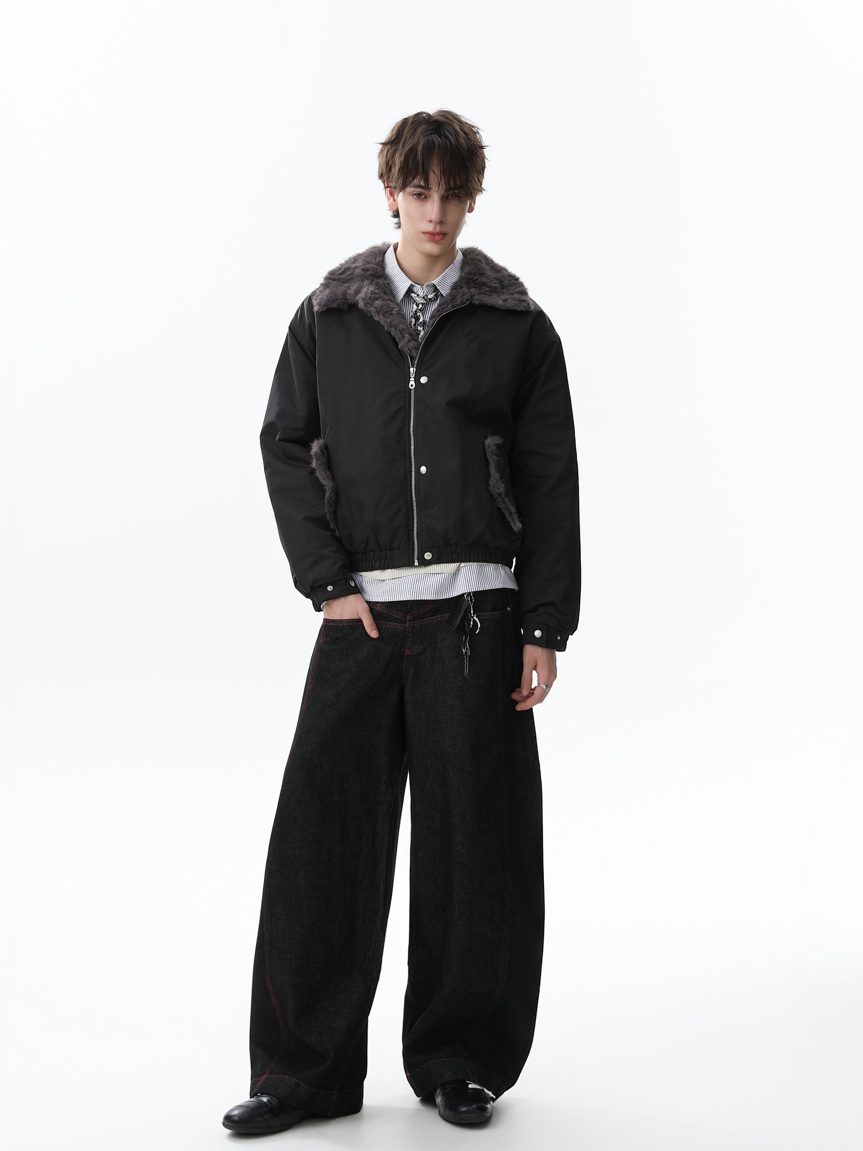 Faux Fur Collar Bomber Jacket | Off-White & Black