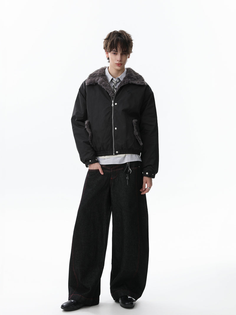 Faux Fur Collar Bomber Jacket | Off-White & Black