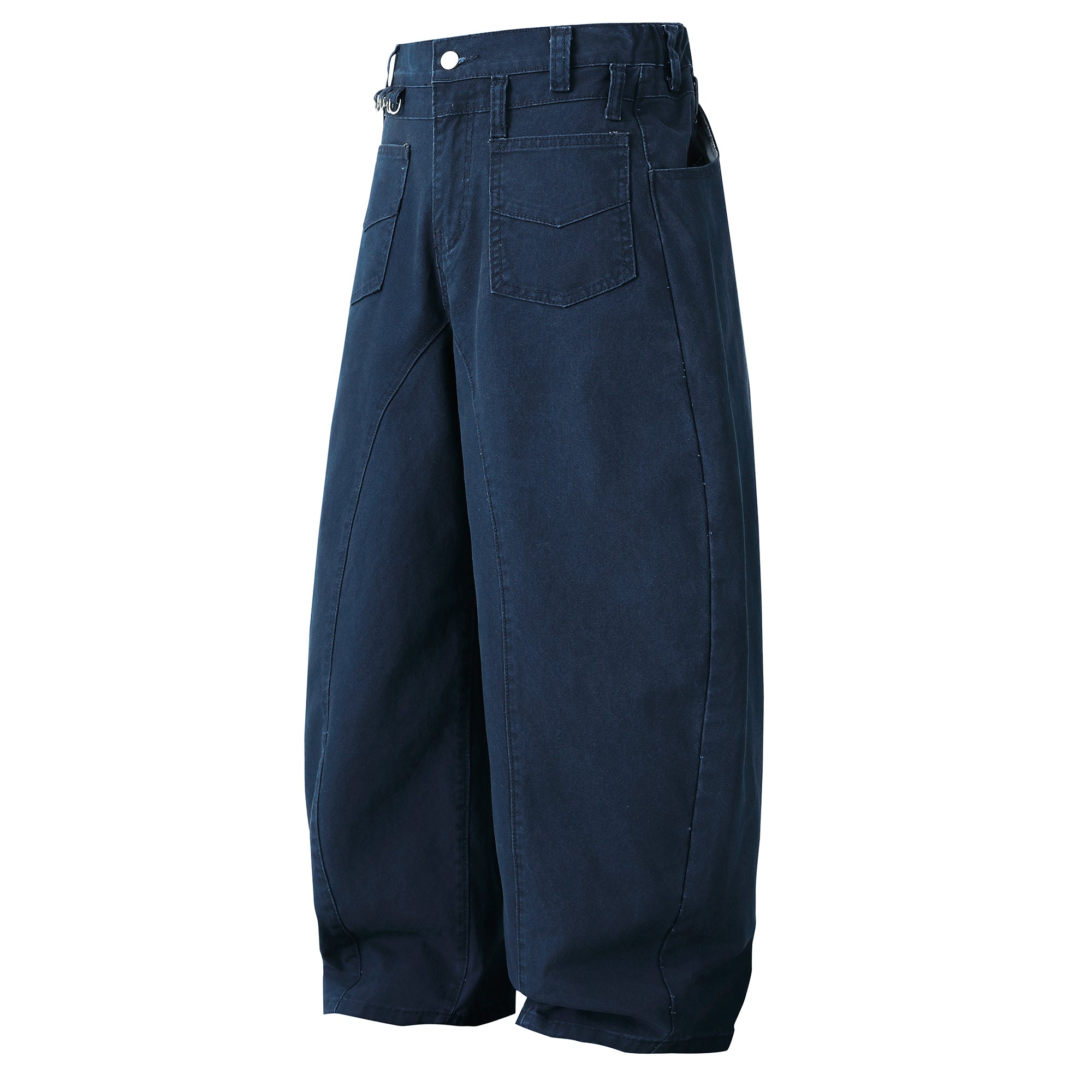 Wide-Leg Cotton Pants with Metal Ring Waist Detail