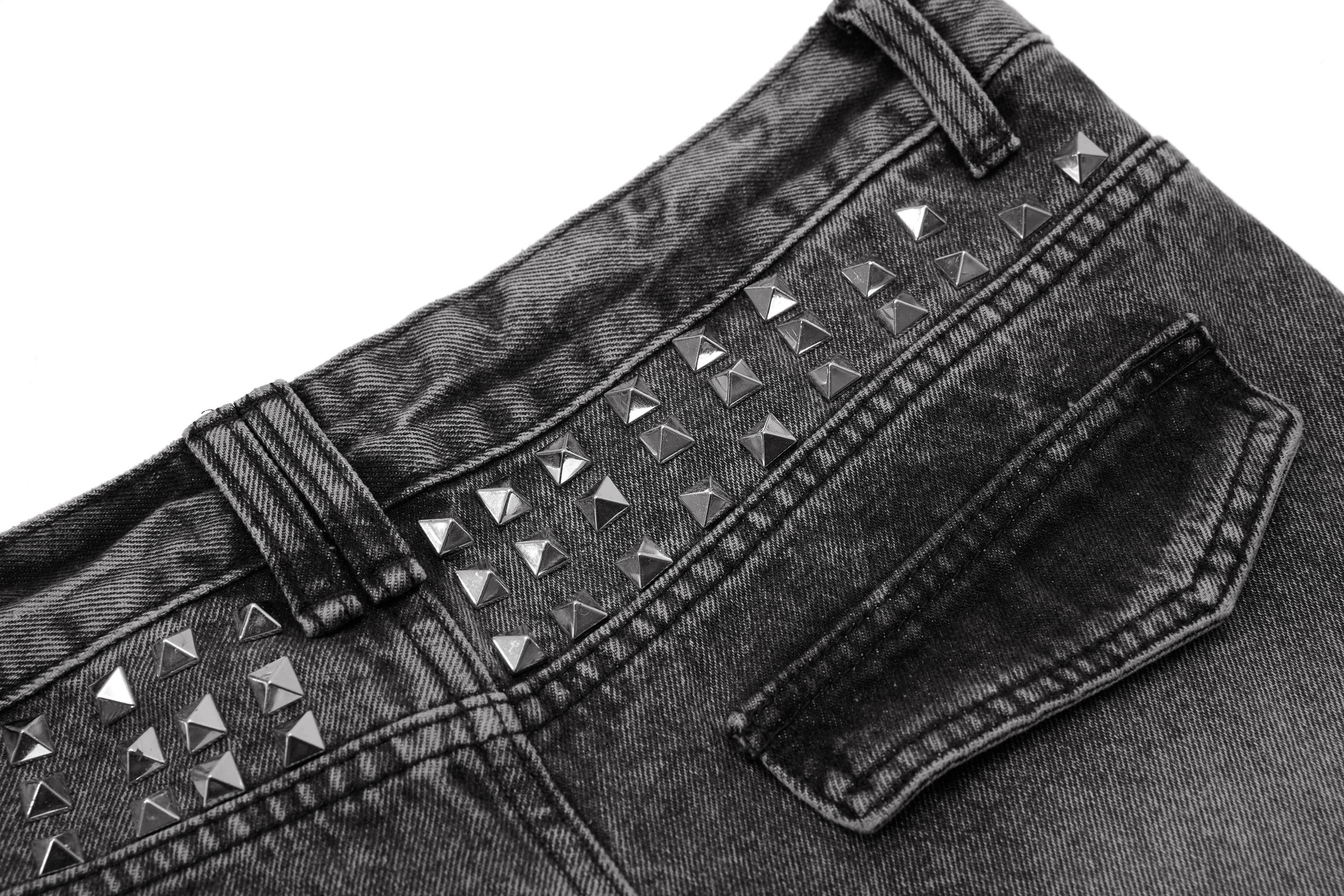 Distressed Studded Stacked Denim Pants | Streetwear Jeans