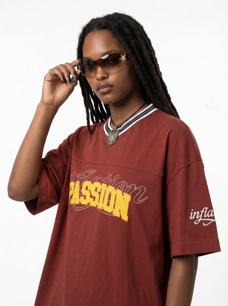 Inflation Passion Graphic V-Neck Tee | Varsity Streetwear