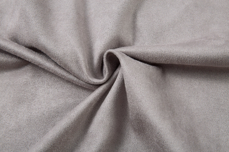Close-up of soft light gray fabric texture on the long-sleeve polo shirt