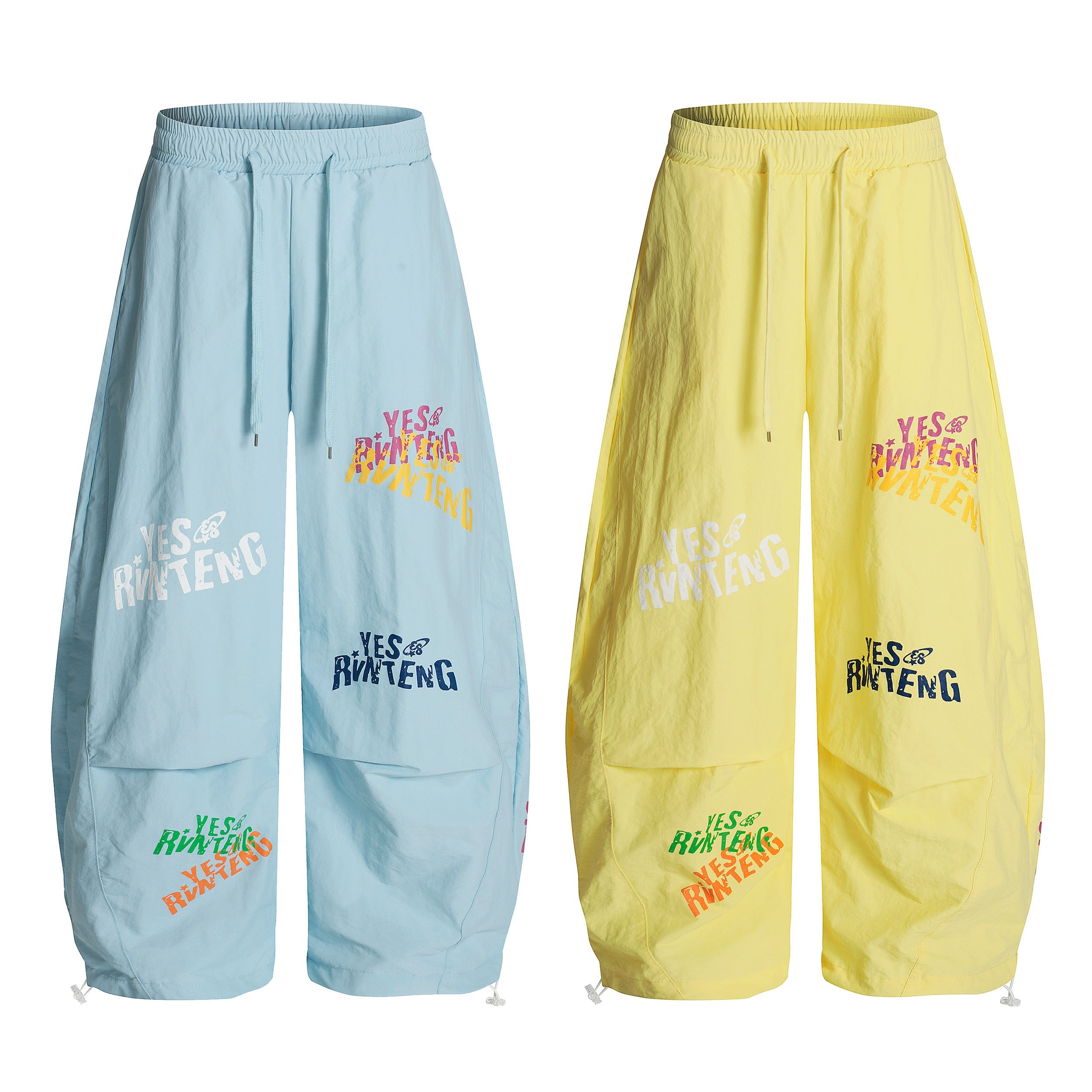 Omirad YES RVNTENG Multicolor Print Wide-Leg Nylon Pants