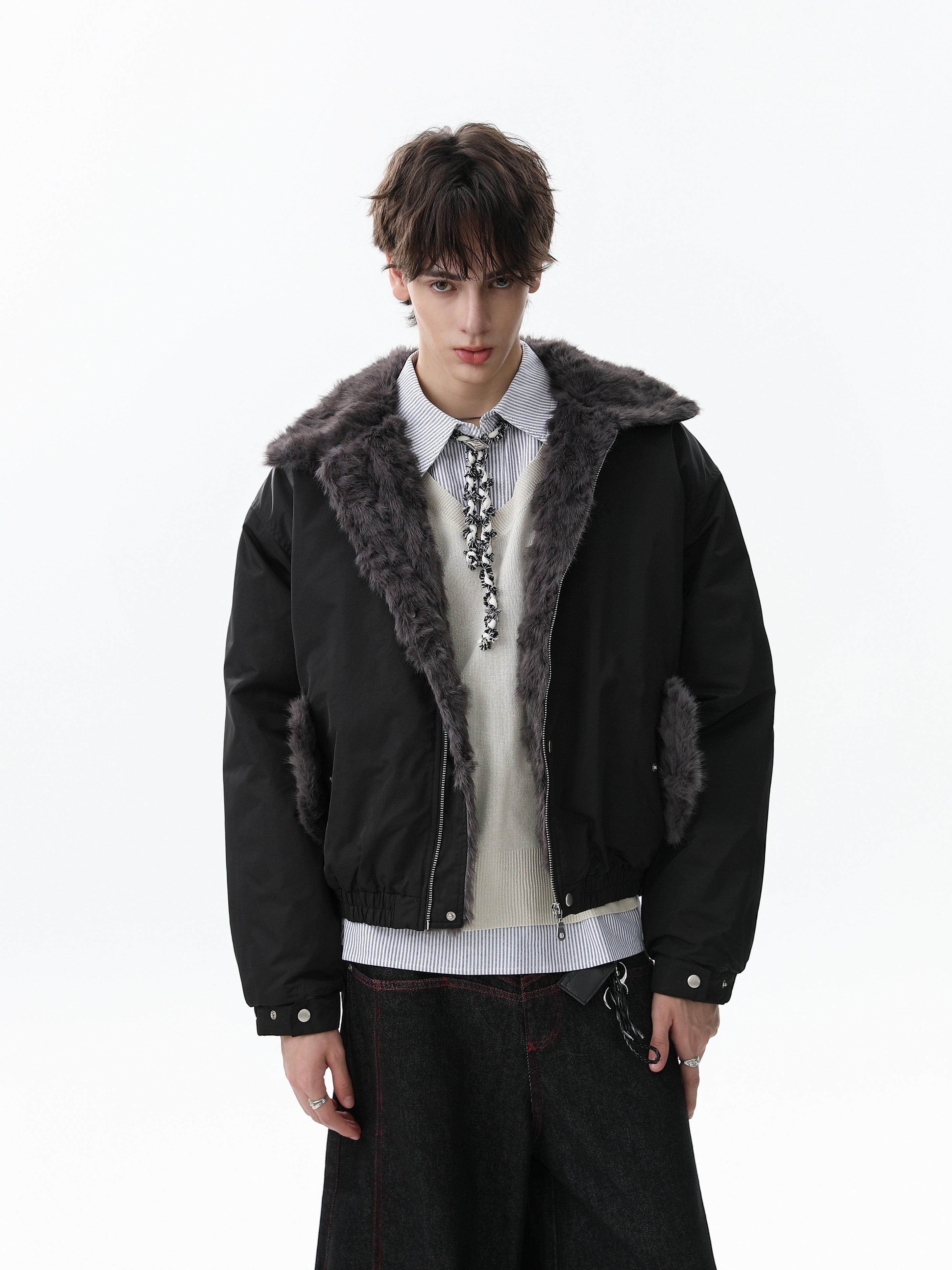 Faux Fur Collar Bomber Jacket | Off-White & Black