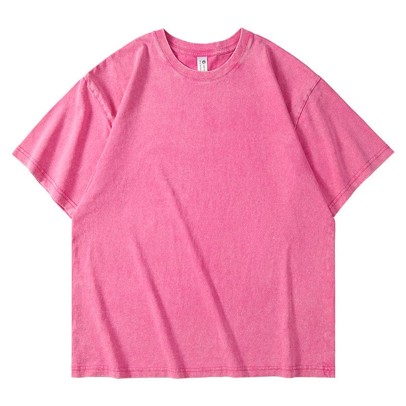 The Custom Anime Character Pink Washed T-Shirt - Personalized Anime Style Tee is laid flat on a white background, ready to be customized with your favorite anime design.