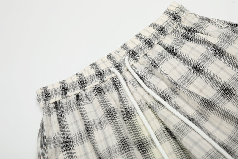 Ruched Plaid Wide-Leg Pants | Oversized Streetwear Bottoms