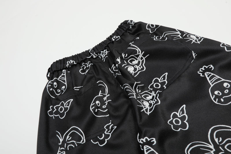 Cartoon Graphic Wide-Leg Cargo Pants | Streetwear