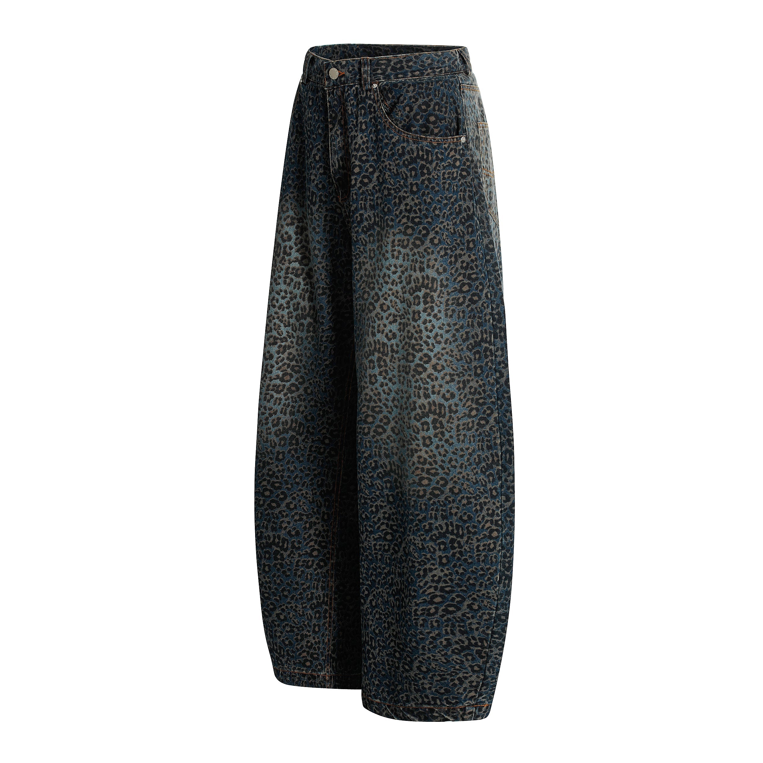 Leopard Print Barrel Leg Jeans | Wide Leg Street Denim