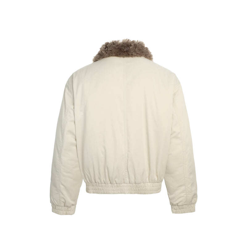 Faux-Fur Trim Padded Bomber Jacket | Metal Hook Closure