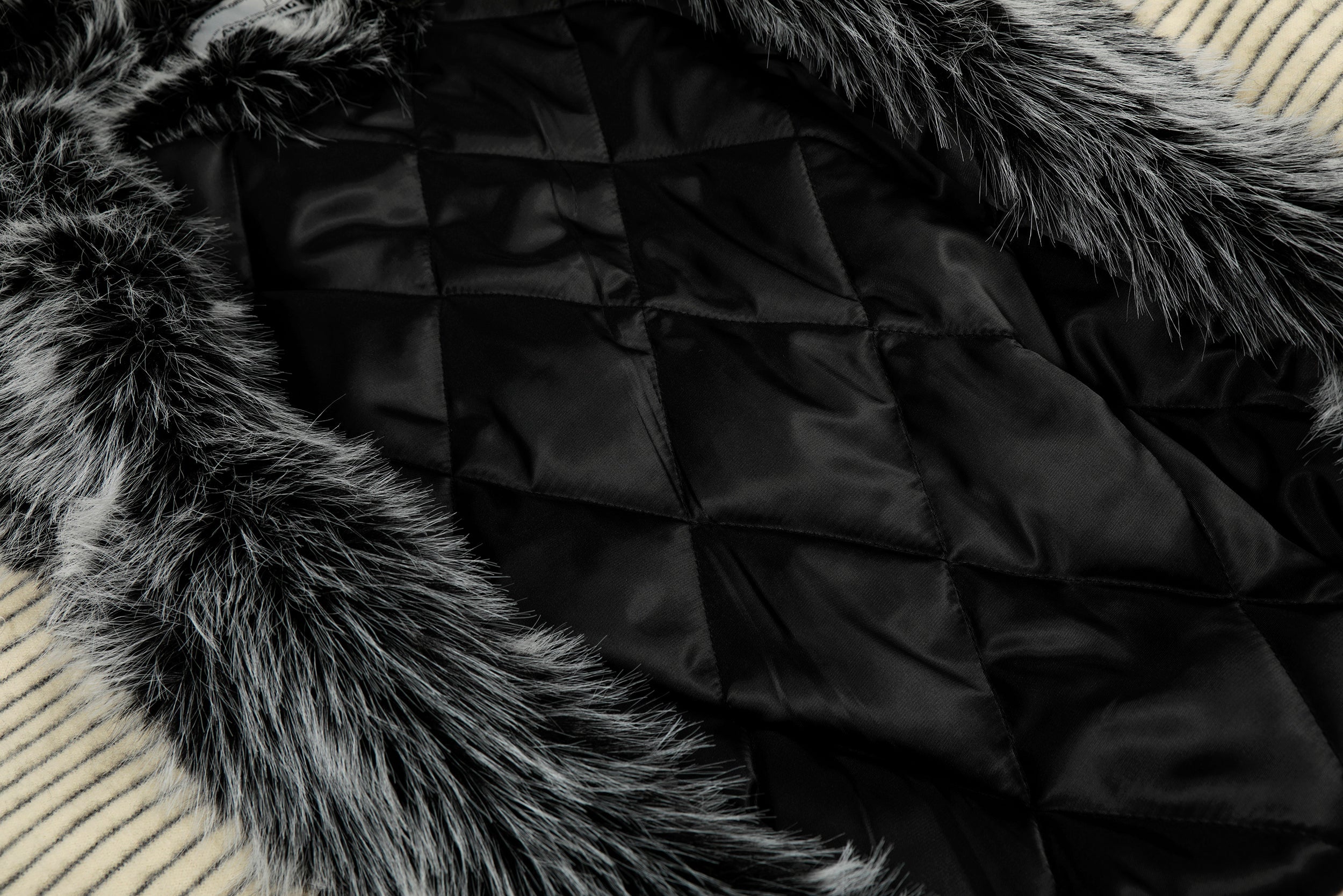 Faux-Fur Lined Striped Zip-Up Hoodie Jacket | SEAKOFF